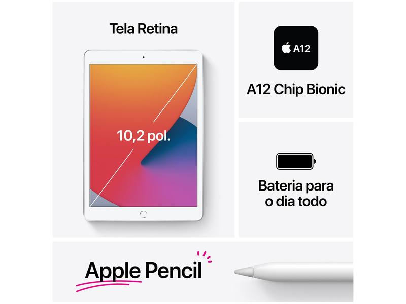 iPad Tela 10,2” 8ª Geração Apple Wi-Fi + Cellular 128GB